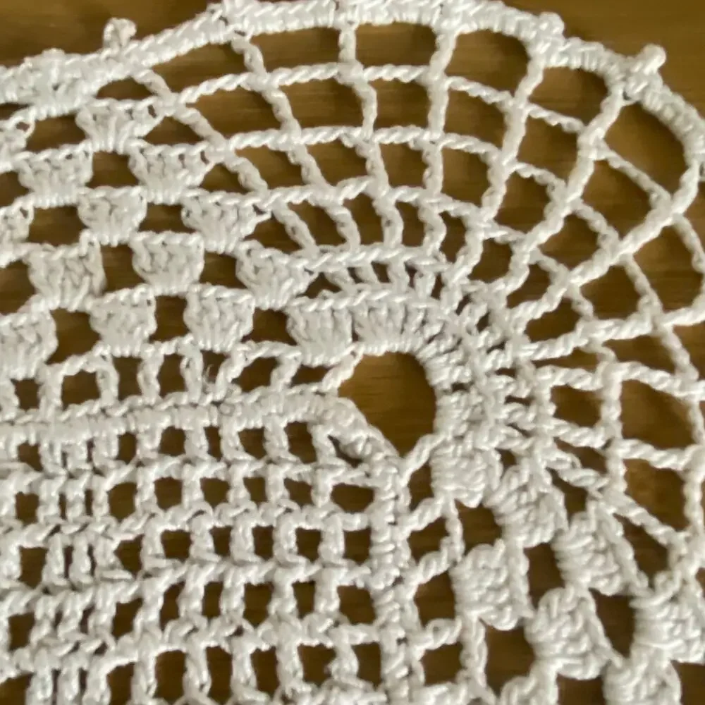 Vintage Handmade Crochet Pineapple Lace Square Doily 10in Cotton Farmhouse Decor